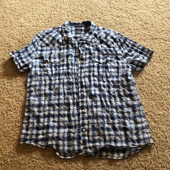 Express Plaid Pearl Snap Short-Sleeved Shirt - Picture 1 of 3